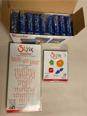 Sizzix Fun Serif Number Set, Doodle Alphabet Set & Sizzlets Buttons, NEW